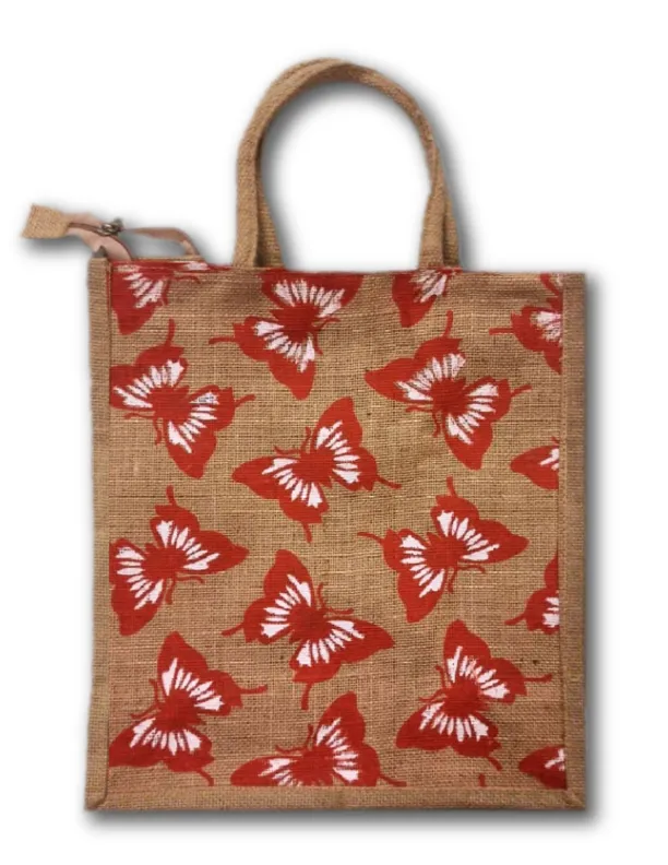 Jute Bag (Butterfly Print-Red)