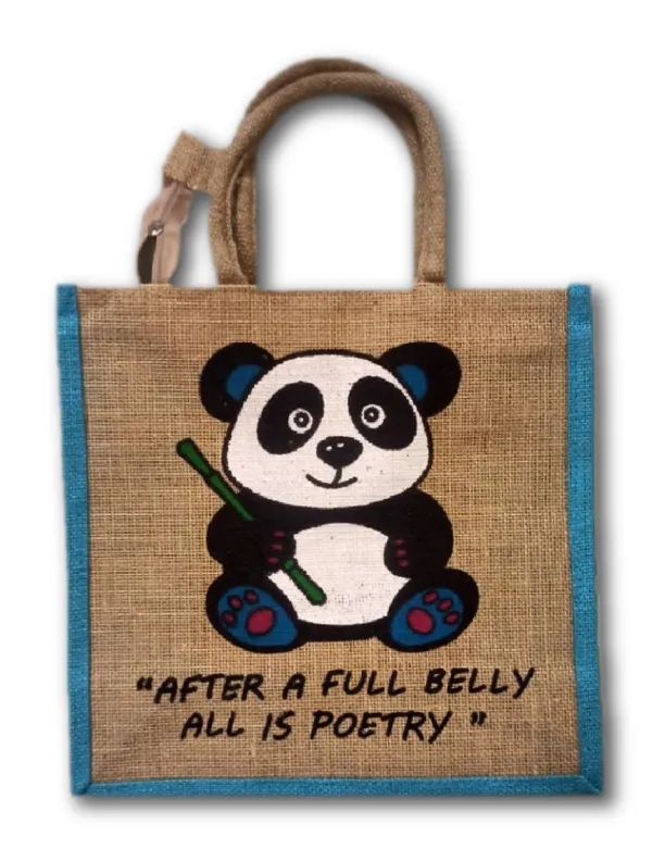 Jute Bag (Panda Print-Blue)