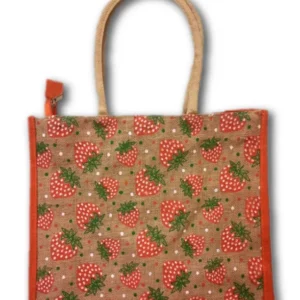 Jute Bag (Strawberry Print-Blue)