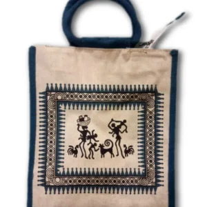 Jute Bag (Warli Print-Blue)