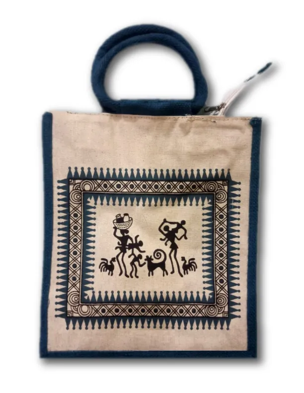 Jute Bag (Warli Print-Blue)