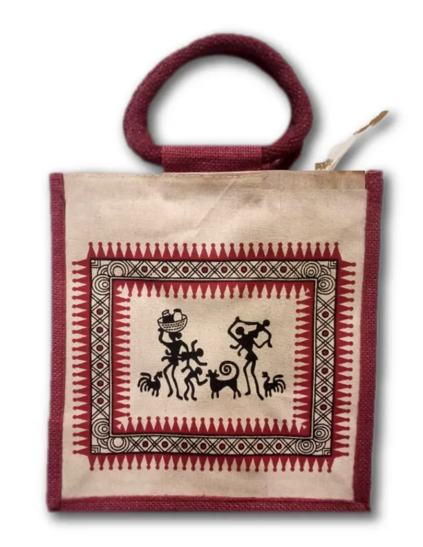 Jute Bag (Warli Print-Red)